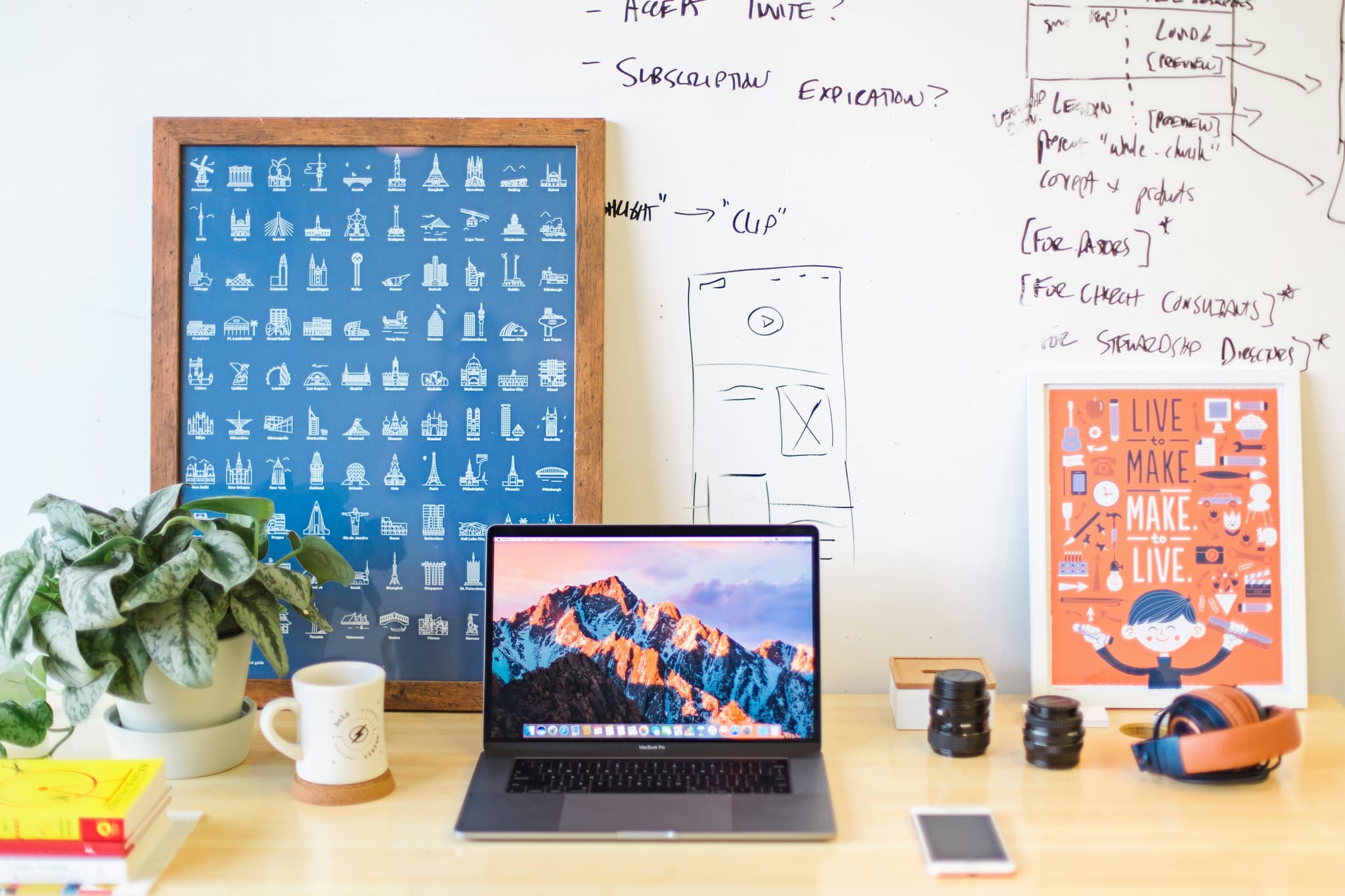 Creative workspace with laptop