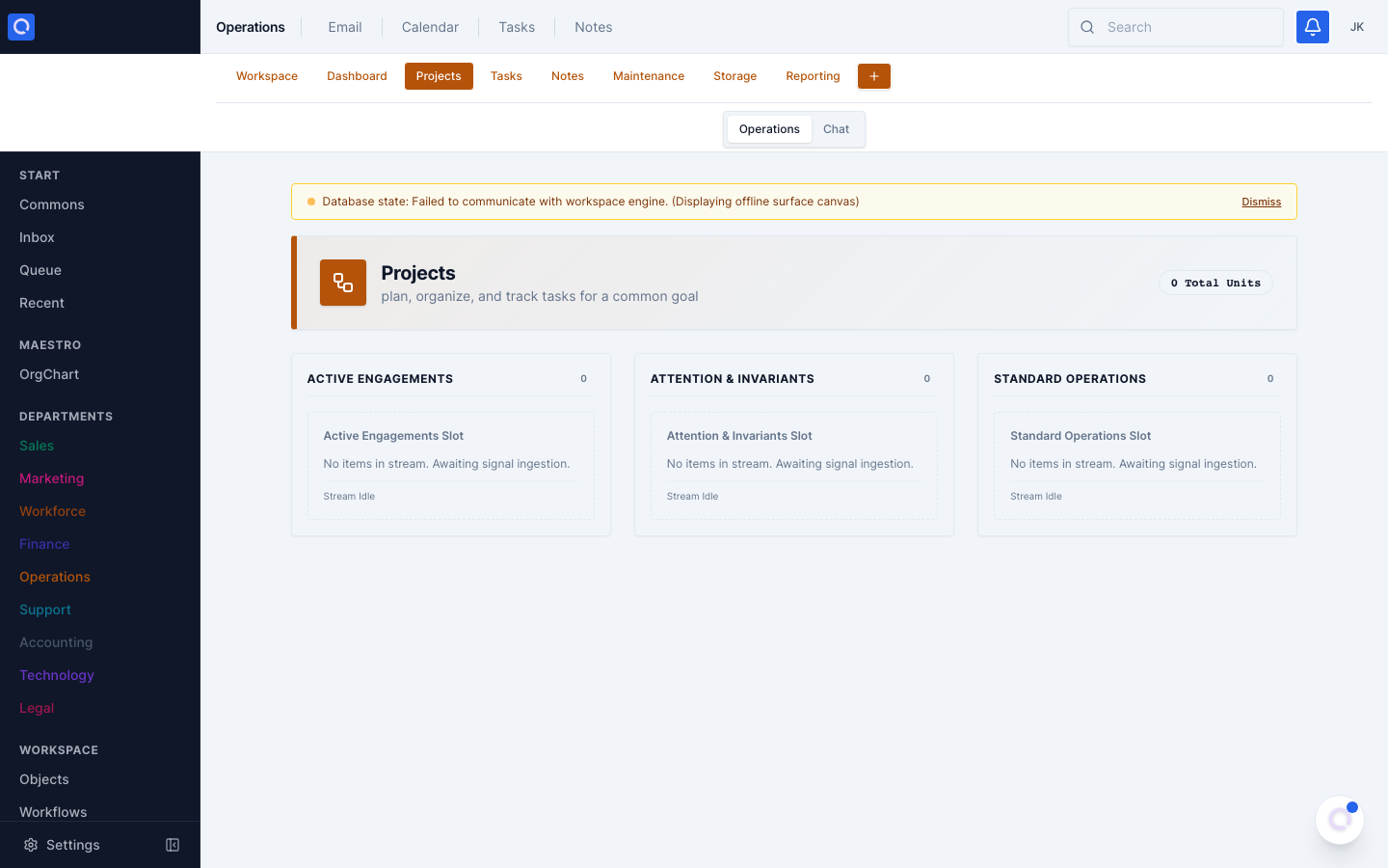 Live field operations queue displaying active projects, technician dispatches, and material deliveries